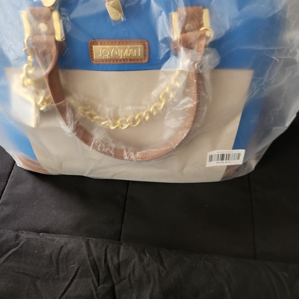 Joy & Iman Blue and Tan Satchel with Structured Design